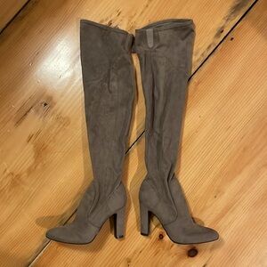 Taupe suede knee high boots